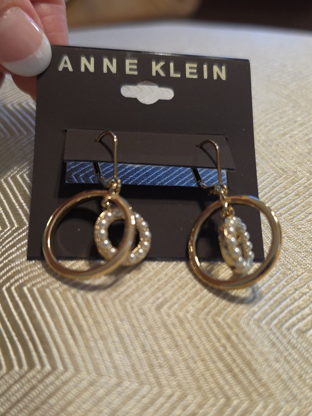 Anne Klein Gold Hoop Earrings with Crystal-Embellished Rings